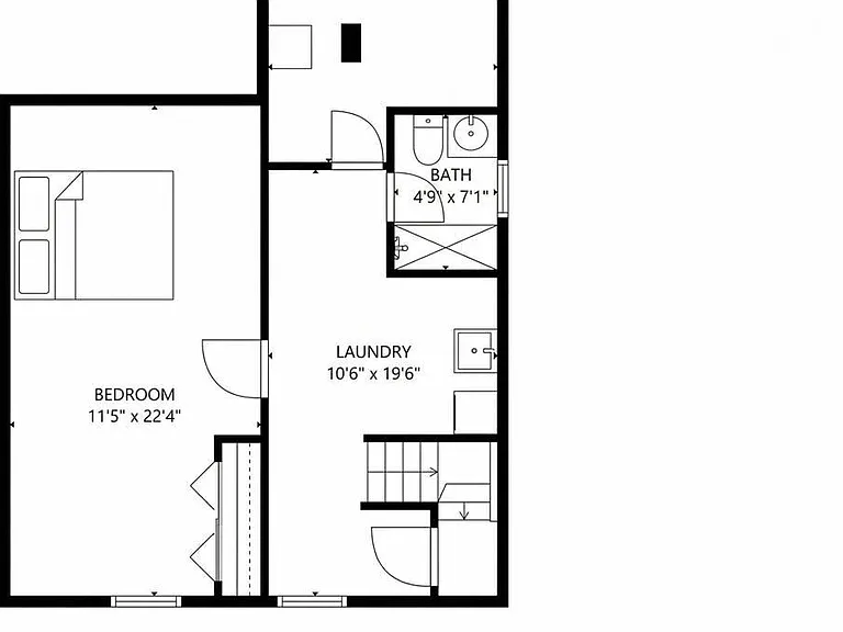 Basement floor plan — bedroom, laundry, bathroom